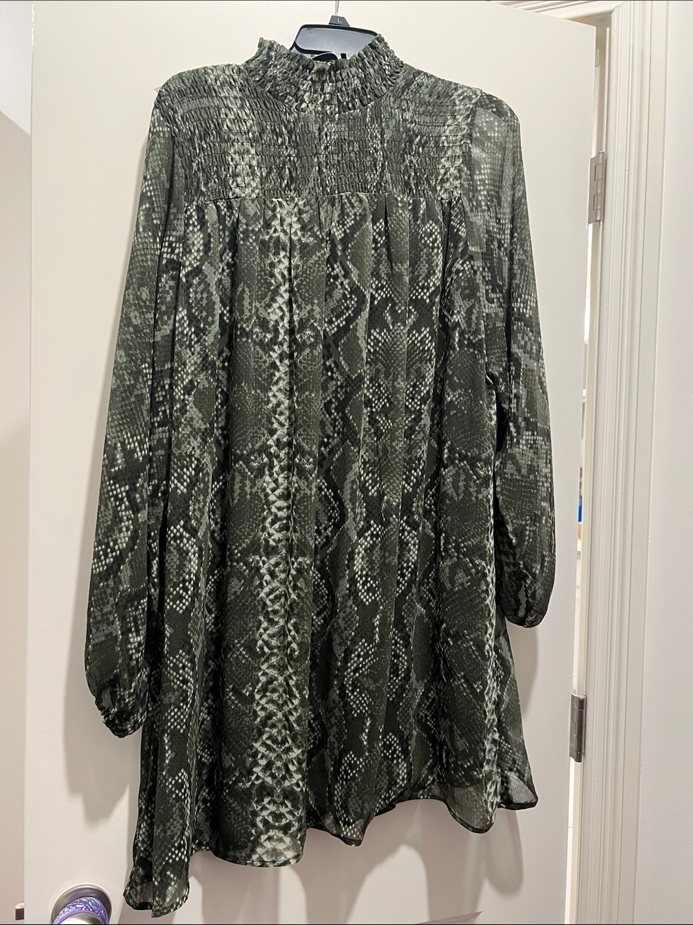 H&M Olive Green Snake Print Long Sleeve Dress